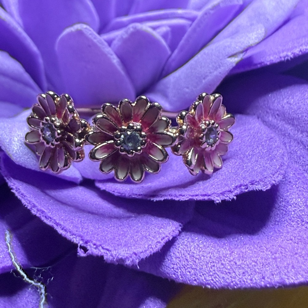 Pandora Pink Daisy Flower Trio Ring